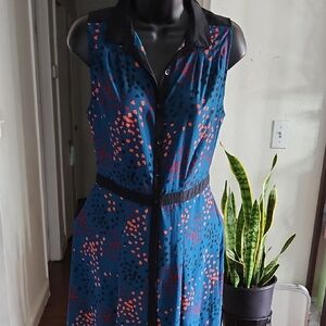 Cooperative Teal Blue Sleeveless Printed Midi Dress